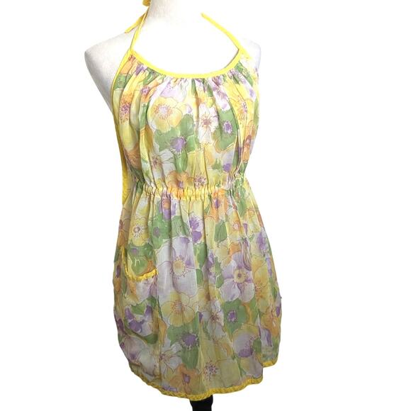Vintage Retro Mod Floral Apron Lightweight Semi -Sheer S/M - Picture 1 of 7